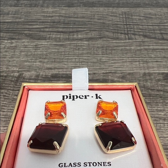 Piper K | Square Drop Earrings In Autumn 🍂 Hues - Picture 6 of 7